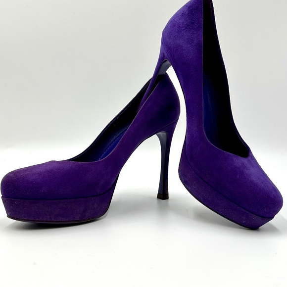YSL Violet Suede Platform Pumps SZ 37 - Picture 5 of 16
